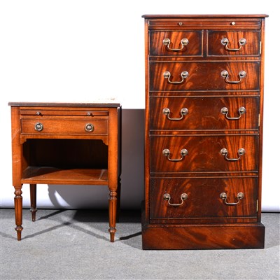 Lot 534 - Pair of reproduction mahogany bedside tables, serpentine chest of drawers, etc