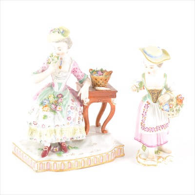 Lot 66 - A Meissen porcelain figure, flower girl by a table, from the the Senses series