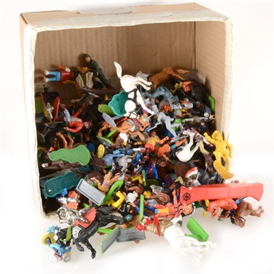 Lot 93 - Plastic toy cowboys, Indians and soldiers; a selection including Timpo, Britains and other plastic figures