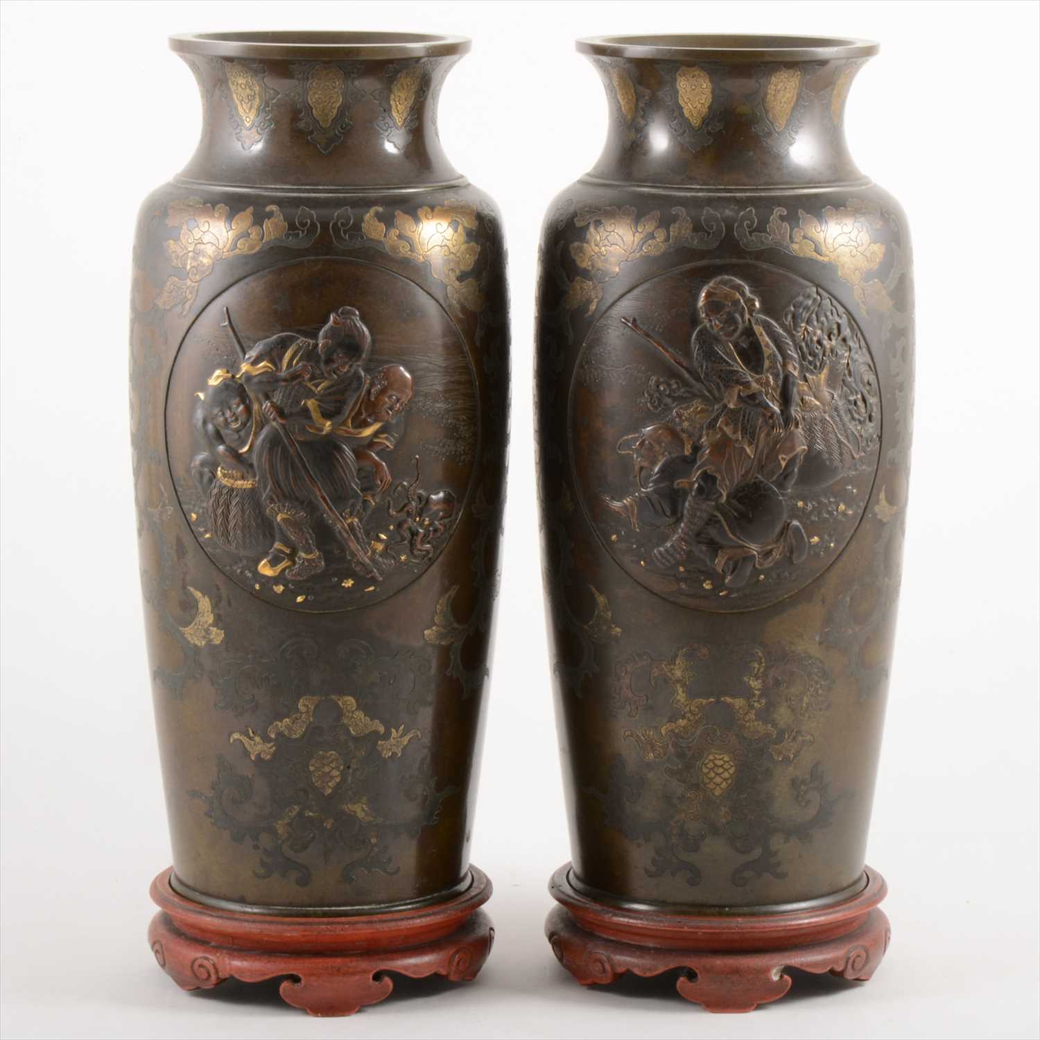 Lot 529 - Pair of Japanese bronze vases, Meiji