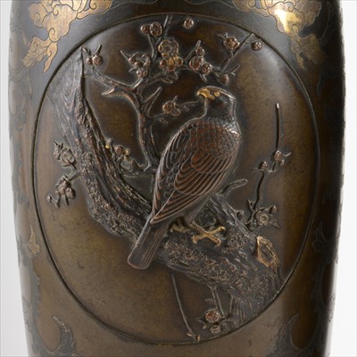 Lot 529 - Pair of Japanese bronze vases, Meiji