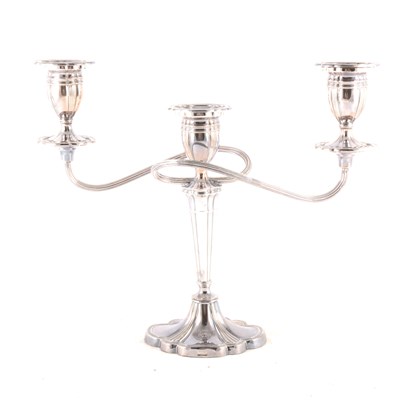 Lot 263 - A silver three light candelabra by A E Jones