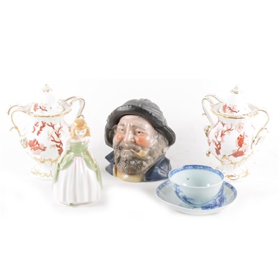 Lot 184 - A Nanking Cargo tea bowl and saucer with certificate, two Royal Doulton figures and other ceramics.