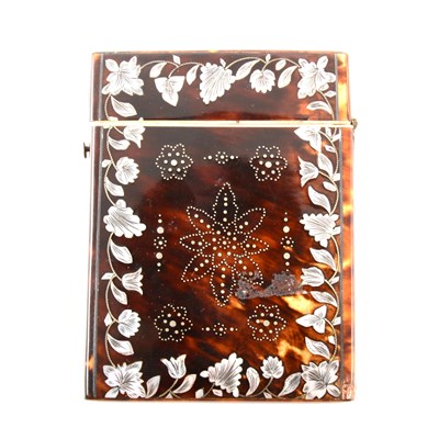 Lot 168 - A tortoiseshell card case inlaid with mother-of-pearl and gold coloured pique work.