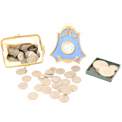 Lot 366 - Quantity of coins, and small easel clock.