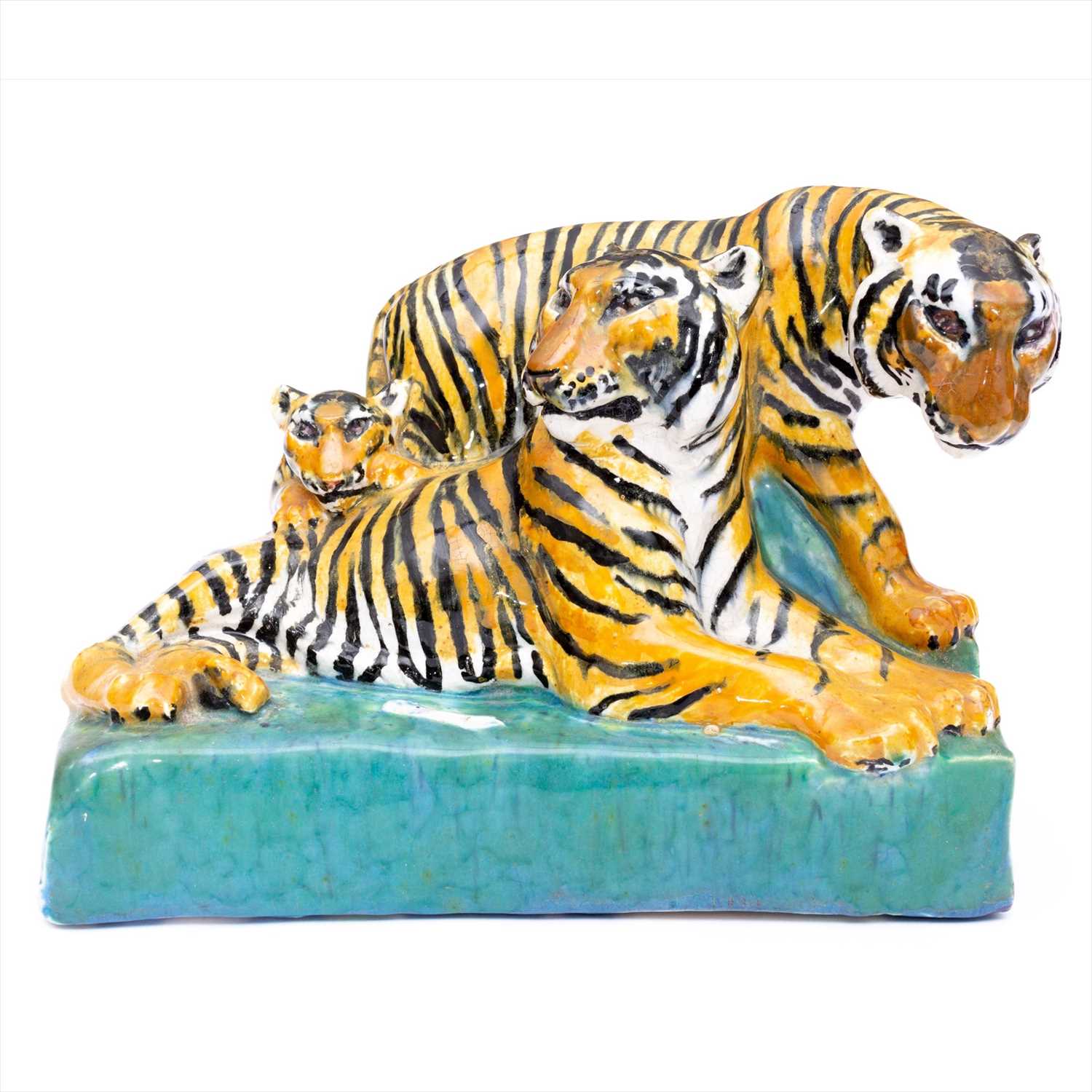 Lot 148 - A pottery group of Tigers, by Stella R Crofts, 1925.