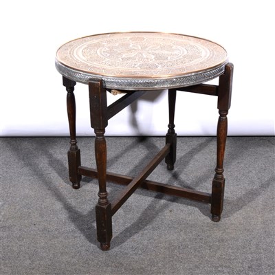 Lot 604 - A folding table, Cairo Ware brass finish circular top, ...