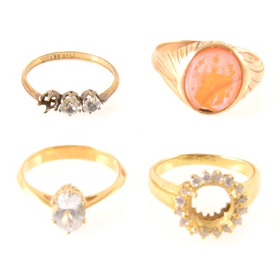 Lot 291 - Four various vintage rings missing stones, hallmarks or damaged.