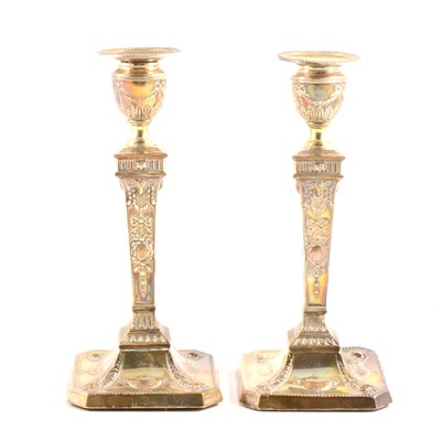 Lot 177 - Pair of Victorian silver table candlesticks, Charles Boyton, London 1898