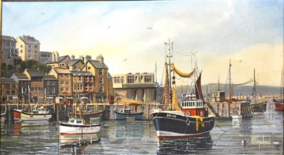 Lot 529 - William H. Stockman, Brixham Harbour, oil on canvas