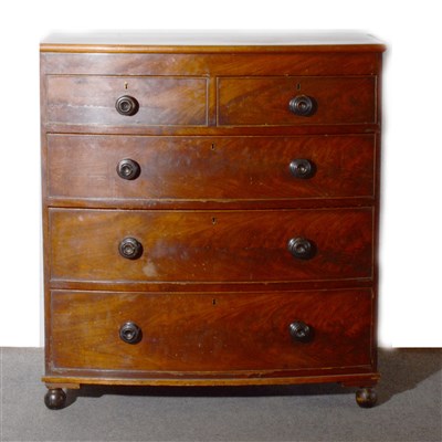 Lot 470 - A Victorian mahogany and stained wood bowfront chest of drawers, ...