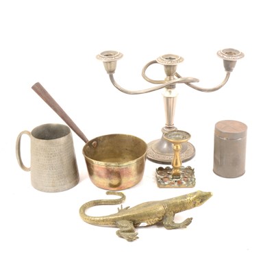Lot 317 - A collection of brass, pewter and other metal items.