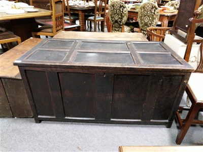 Lot 520 - A joined oak coffer, 18th Century, of frame and panel construction, ...