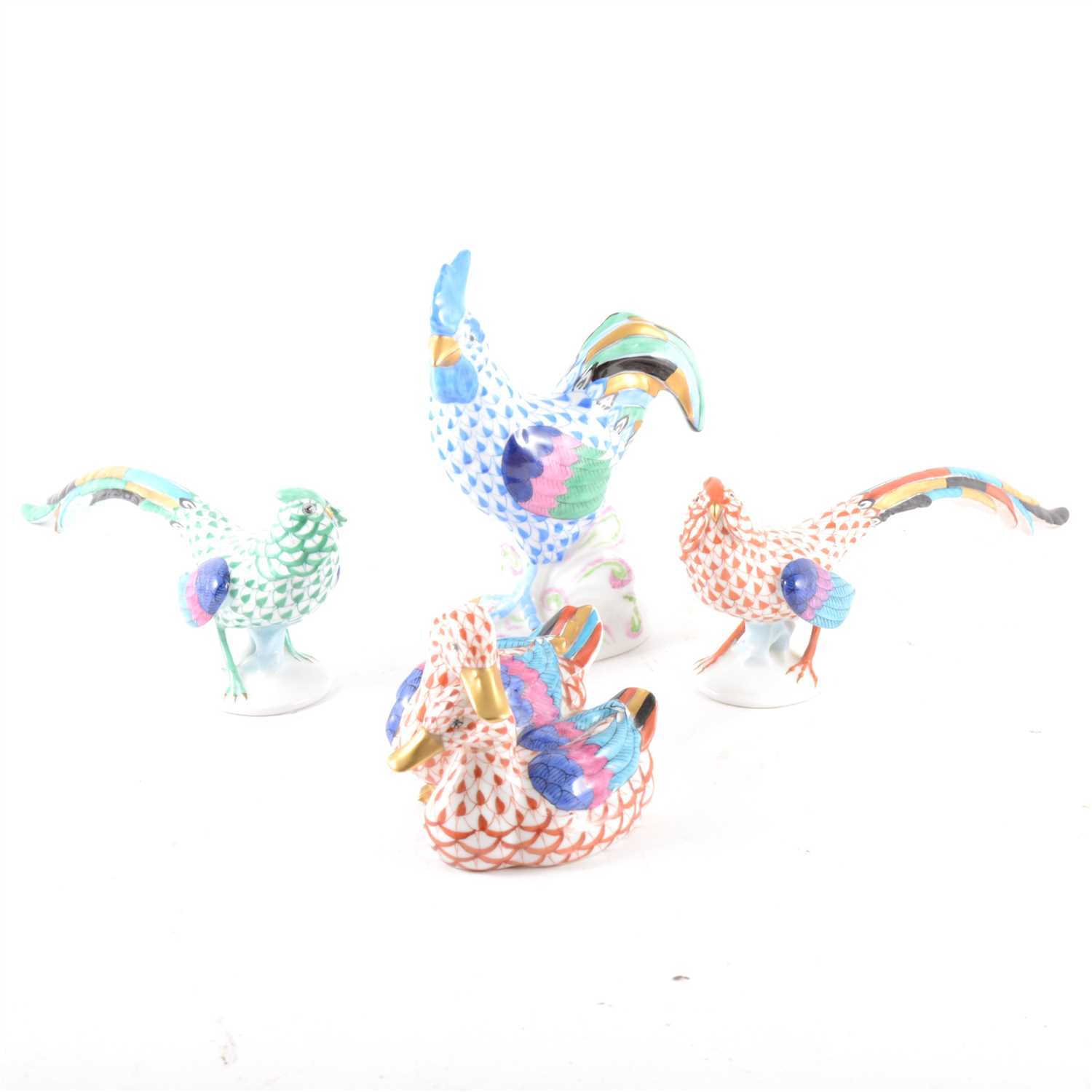 Lot 10 - Four Herend figures and a Wedgwood 'Hummingbird' lustre bowl