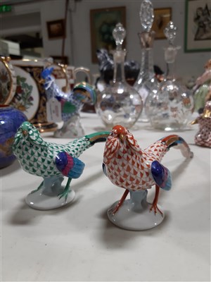 Lot 10 - Four Herend figures and a Wedgwood 'Hummingbird' lustre bowl