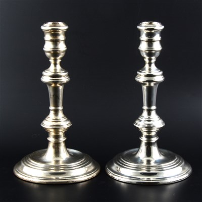 Lot 418 - A pair of silver filled candlesticks.