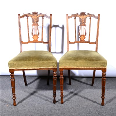 Lot 679 - A pair of Edwardian inlaid rosewood and simulated rosewood salon chairs