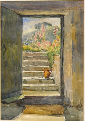 Lot 330 - English School, Garden steps, watercolour, and another of a country house