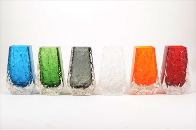 Lot 170 - A collection of six 'Textured' glass coffin vases, by Geoffrey Baxter for Whitefriars.