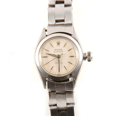 Lot 415 - Rolex - a lady's Oyster Precision stainless steel wrist watch.