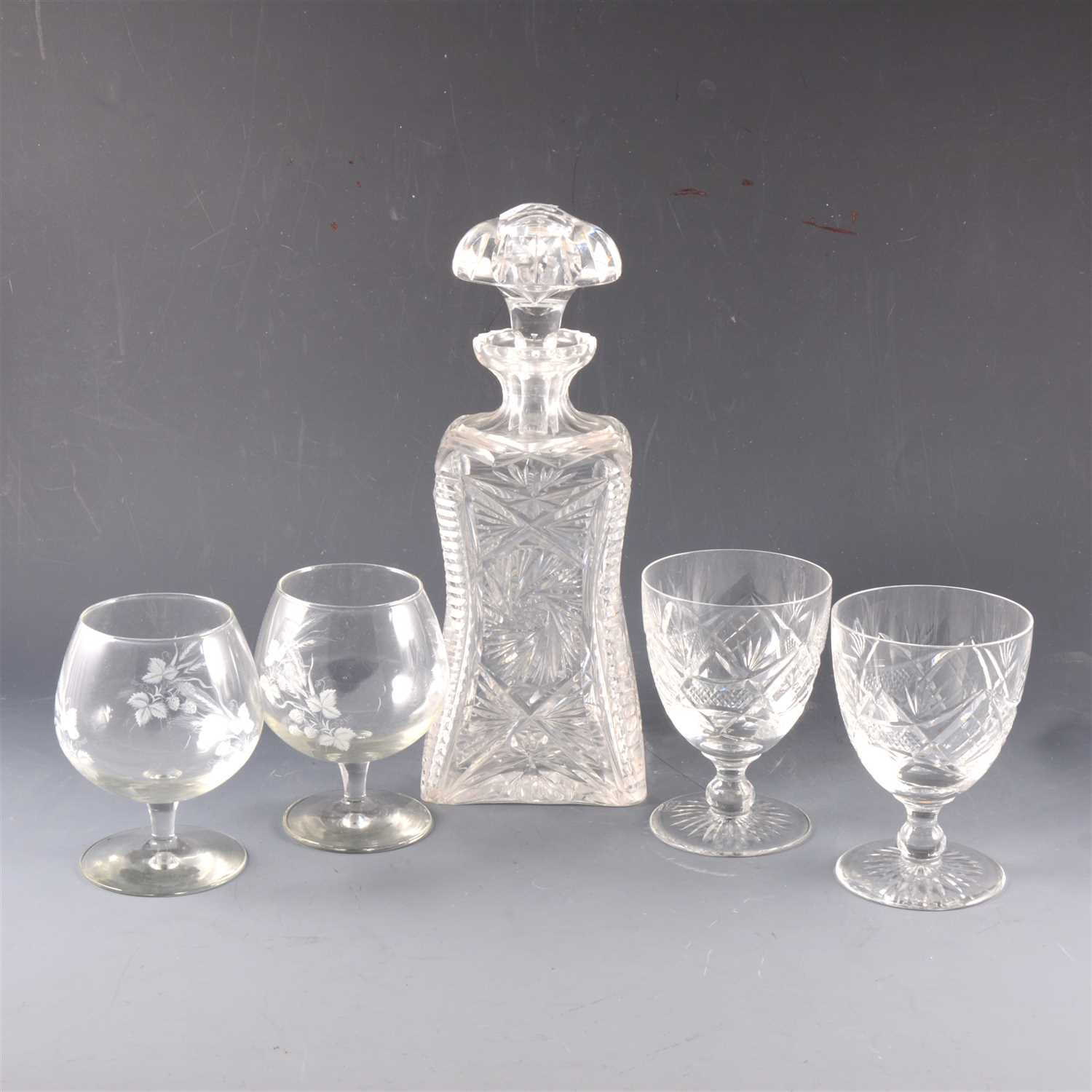 Lot 17 - A cut-glass spirit decanter, and other glassware.