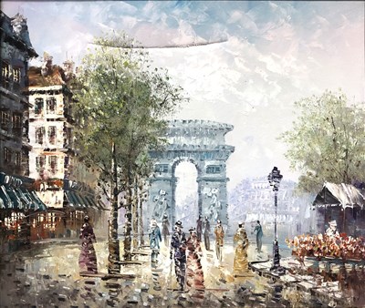 Lot 499 - Bennett, Parisian street scene, bears signature, ...