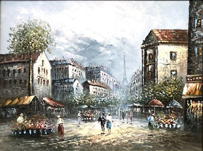 Lot 499 - Bennett, Parisian street scene, bears signature, ...