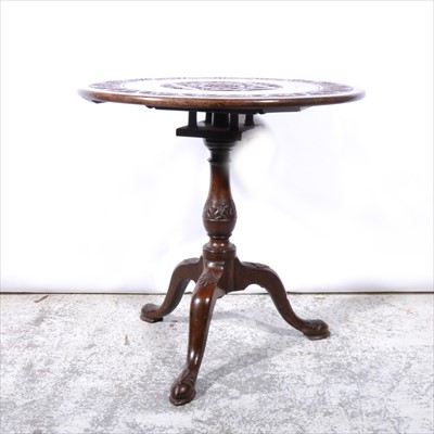 Lot 354 - Carved oak pedestal table, circular tilt top