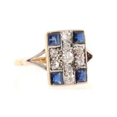 Lot 263 - A sapphire and diamond cluster ring in the art deco style