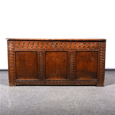 Lot 596 - A joint oak coffer, basically late 17th Century, ...