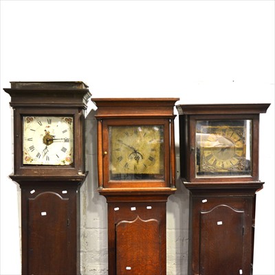 Lot 517 - Four longcase clocks, disassembled, three with movements, one signed Everard, Billington, Harborough