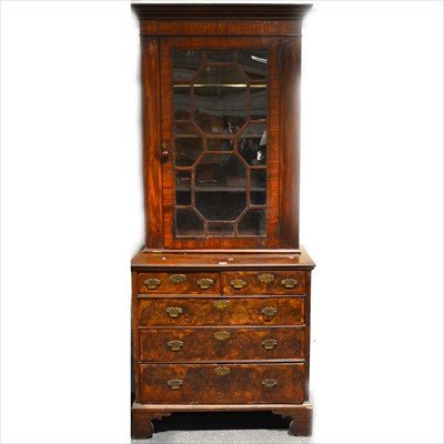 Lot 371 - George III style walnut chest of drawers with banding, with a matched bookcase top