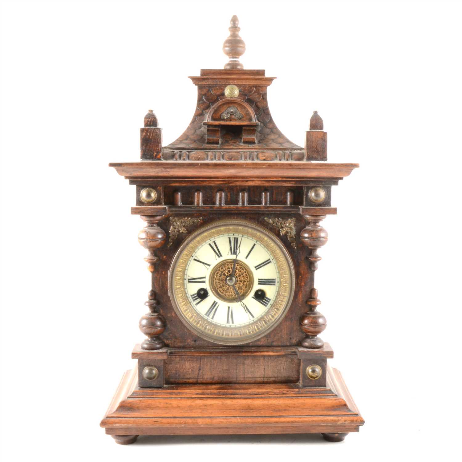 Lot 88 - A German stained wood mantel clock, ...