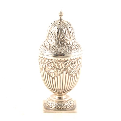 Lot 233 - Victorian silver urn shaped caster, B H Joseph & Co., Birmingham 1887