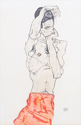 Lot 250 - After Egon Schiele, Standing Male Nude with Red Loincloth