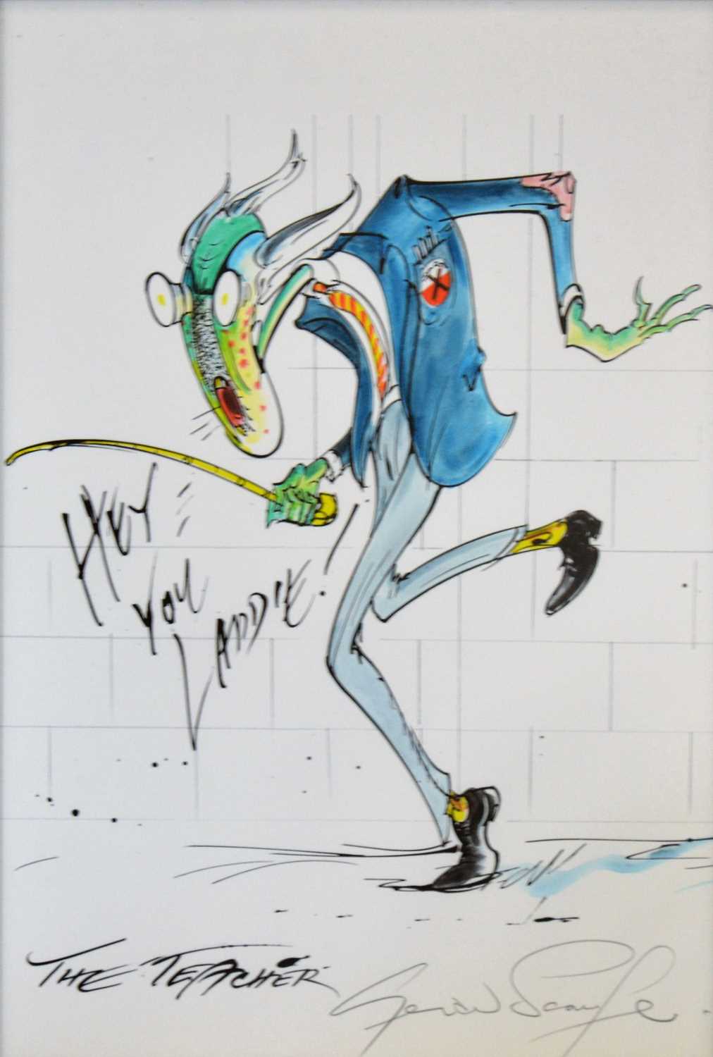 83 - Gerald Scarfe; The Teacher, pencil signed print, art work for Pink Floyd's The Wall, framed and glazed, 37x31.5cm.