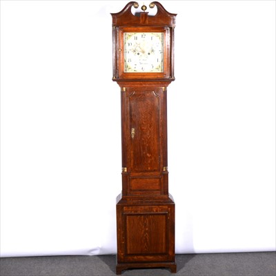 Lot 562 - An oak and mahogany longcase clock by E Bell of Uttoxeter