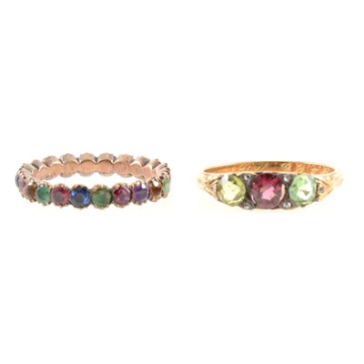Lot 285 - Two coloured gemstone rings.