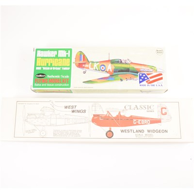 Lot 67 - Wooden box containing balsa wood, 2 x scale rubber kits, ...
