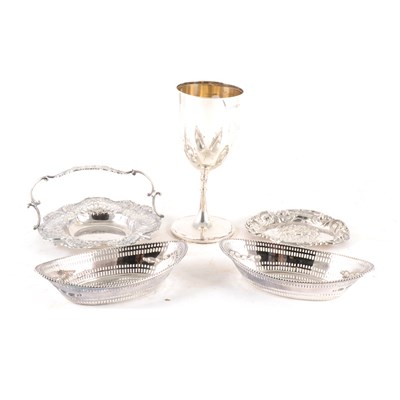 Lot 243 - Victorian silver sweetmeat basket and dishes, pin dish and goblet