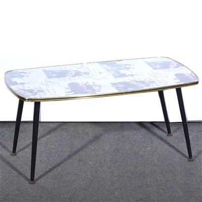 Lot 641 - Retro 1960s coffee table; with The Beatles print by Crown to the top
