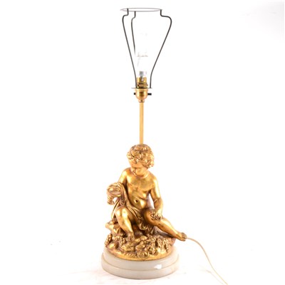 Lot 214 - A table lamp, the base modelled with cherub, ...