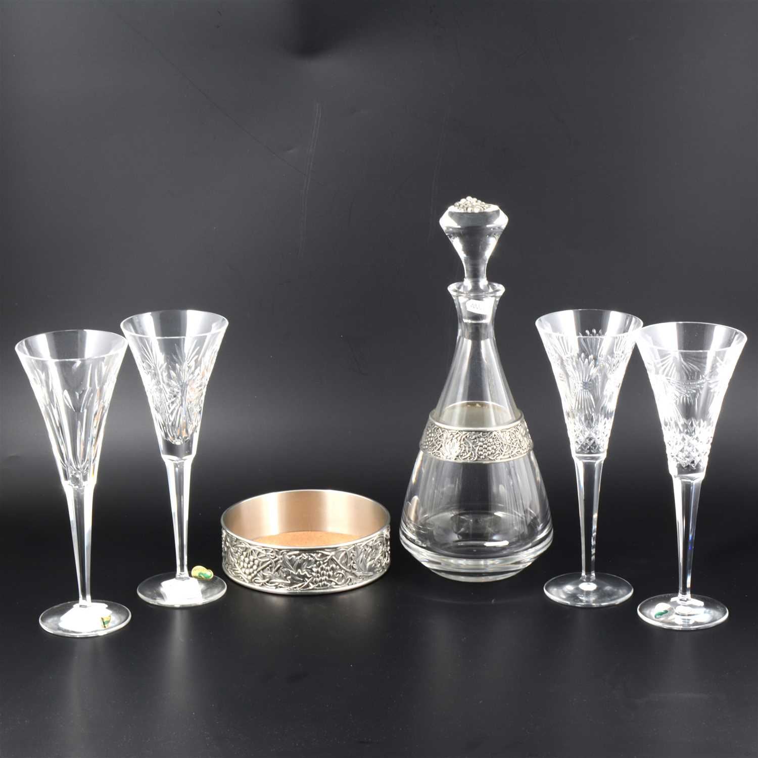 Lot 119 - Ten Waterford crystal "Millennium" toasting flutes, 23cm, six boxed