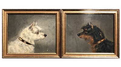 Lot 328 - Fritz, two dog profile portraits, oil on board