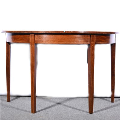 Lot 631 - Georgian mahogany demi lune table, plain top,...