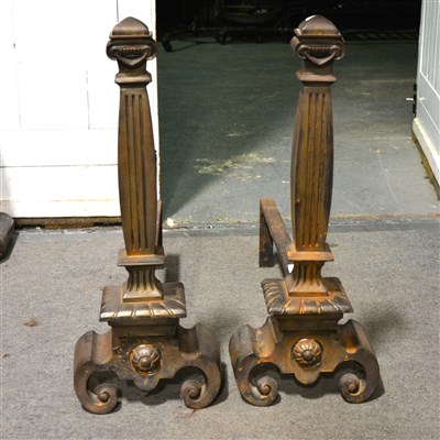 Lot 436 - A pair of steel andirons, fluted uprights,...