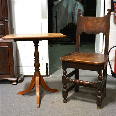 Lot 438 - A small oak tilt top table, 69cm high, 60cm...