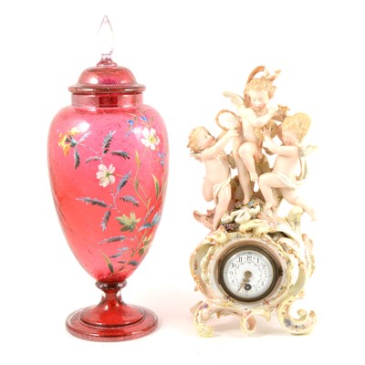 Lot 95 - A French porcelain mantel clock, ...