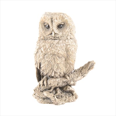 Lot 156 - A filled silver model of an owl on a branch