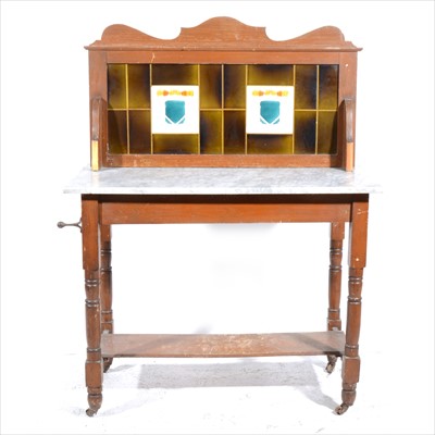 Lot 298 - A late Victorian stained wood washstand, tiled back